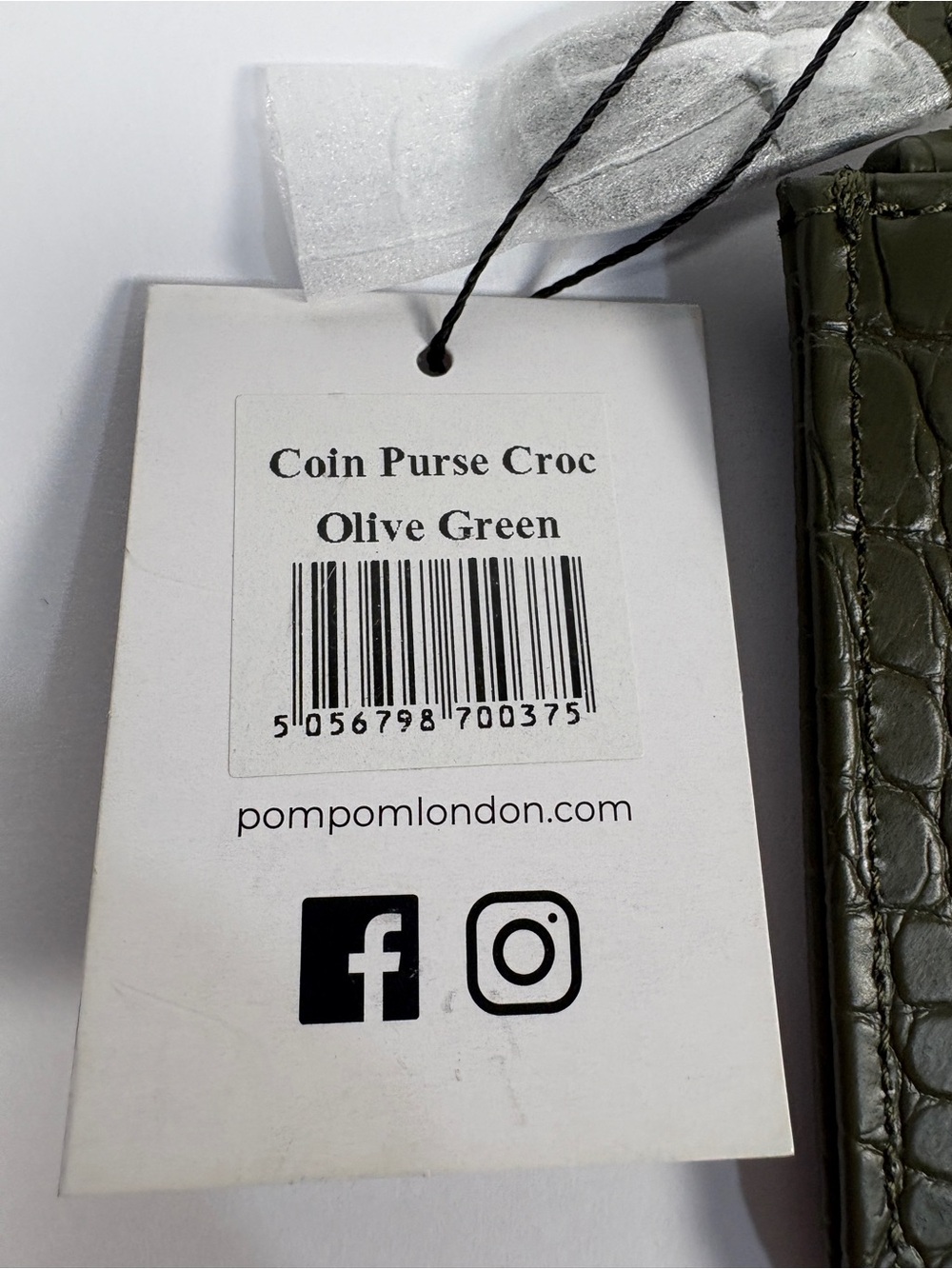 Pom Pom London Chelsea Coin Purse Olive Green Croc Leather NWT Minimalist Travel - Picture 5 of 12